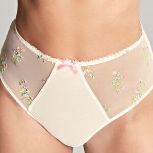 NEW Panache Meadow Bow Dainty Floral Embroidered Deep Brief Panty 10974 Ivory